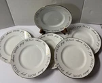 Pier 1 Holiday Christmas Peace Joy 6PC Porcelain Gold Salad Luncheon Plates 8.5". Fixed Price $42.99.