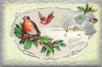 C1910S Christmas Greetings Embossed Postcard Robin Birds / Holly Silver Bells. Fixed Price $5.32.