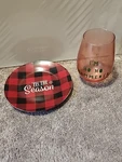 Santa Cookies Snack Plate 8IN Tis The Season + Im Ho Hammered Wine Glass Xmas. Fixed Price $14.99.