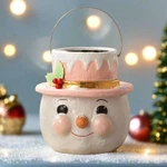 Bethany Lowe Christmas Large Pastel Holly Hat Snowman Bucket KA4114. Fixed Price $132.00.