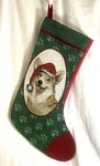 Vtg Linda Picken Christmas Stocking Corgi Santa Hat Dog 18 Long Tapestry. Fixed Price $29.99.