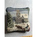 Tapestry Christmas Pillow Winter Scene Church Horse Sleigh Decorative Accent. Fixed Price $22.79.