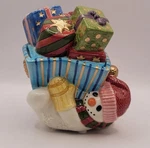 Fitz & Floyd Snowman With Gifts Ceramic Candy Dish Frosty Folk Trinket Box 5.5". Fixed Price $18.00.