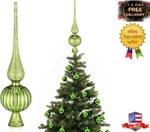 Gejoy Mercury Glass Finial Christmas Tree Topper Vintage Lime Green Spherical Or. Fixed Price $36.99.