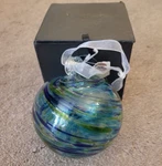 Giftcraft Friendship Art Glass Ball Ornament Hand Blown 4" Blue Green Swirls. Fixed Price $13.99.