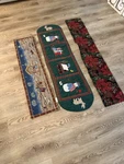 Lot Of Three Vintage Christmas Table Runner Snowman Nativity Poinsettia Deco. Fixed Price $8.99.