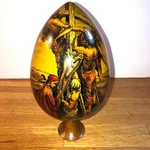 Russian Wooden Egg Crucifixion Jesus Christ Religious Art Decor Lacquer 6" Rare. Fixed Price $100.00.