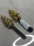 Vintage Boston Warehouse Gold Tone Christmas Tree Cheese Spreaders Stainless Vtg. Fixed Price $6.00.