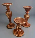 Set Of 3 Mercury Glass Pedestal Candle Holders By Valerie Par Hill In Copper Nib. Fixed Price $52.00.
