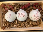 Rae Dunn Christmas Ceramic Ball Ornaments Eat Drink Be Merry 3 Piece Set. Fixed Price $10.00.