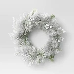 Large 24" Christmas Flocked Artificial Wreath - Threshold. Fixed Price $16.75.