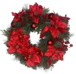 Evergreen Fir Red Poinsettia Berries 22" Christmas Wreath New Nib. Fixed Price $74.99.