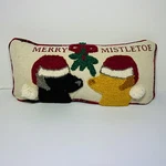 Mud Pie Christmas Holiday Two Dogs Black Brown Kissing Hook Wool Pillow X 18". Fixed Price $55.00.