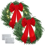 Pack 20 Inch Light Up Christmas Norfolk Pine Wreaths With Red Bows Artifici.... Fixed Price $100.45.