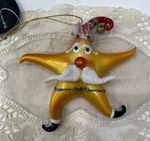Htf Gki/bethlehem Blown Glass Christmas Ornament Glitter Santa Star Mustache. Fixed Price $24.99.