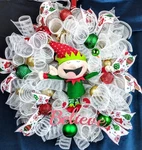 Large 24" Raz Elf Christmas Front Door Wreath Handmade Mesh Decoration. Fixed Price $79.99.