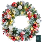 Pre-lit Artificial Christmas Wreath 24" With 50 Led Lights, Pine, Berries, Balls. Fixed Price $39.99.