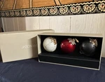 Jason Wu Set 3 Glass Christmas Ornaments White & Black Lace Red Gold Accents. Fixed Price $35.00.