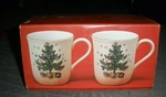 2 New Nikko Christmastime Mugs Holiday Cups China Lot Original Box Set. Fixed Price $25.00.