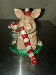 2003 Stone Bunny Inc Christmas Stocking Holder Snow Piggy Statue Telle Stein. Fixed Price $25.00.
