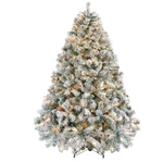 Pre-lit Flocked Artificial Christmas Tree With Warm Lights & Sturdy Metal Stand. Fixed Price $299.99.