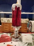 Valerie Red Glitter Christmas Glass Candle With White Drip Design. Fixed Price $29.99.
