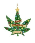 Kurt Adler 4" Resin Happy Holidaze Cannabis Leaf Marijuana Xmas Ornament A1877. Fixed Price $13.88.