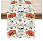 Halloween Lightweight Fabric Table Runner 13"X 72" Pumpkins Skulls Spiders Spook. Fixed Price $10.00.