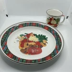 Hallmark Mitford Jan Karon 10 Plaid Enamel Christmas Santa Cookie Plate + Cup. Fixed Price $16.88.