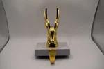 Deer Head Metal Stocking Holder Hanger Faux Marble Base Gold Xmas Holiday. Fixed Price $14.99.