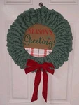 Decorative 18" Christmas Theme Yarn Wrapped Wreath Seasons Greetings Handmade. Fixed Price $49.99.