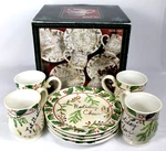 Vtg. Capriware Christmas Holiday Ceramic Dessert Set - 4 Mugs & Plates. Fixed Price $39.99.