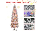 Costway 250 Led Lights 6FT Pre-lit Snow Flocked Artificial Pencil Christmas Pine. Fixed Price $89.99.