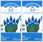 2-PK 50 Count Holiday Time 12' Led Mini Christmas Lights, Blue Green Wire. Fixed Price $12.00.