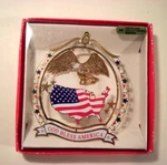 Nib Nations Treasures God Bless America Ornament 24K Brass Eagle Flag Patriotic. Fixed Price $8.99.
