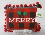 New Evergreen "merry" Mini Throw Pillow Decor Pom-poms 7.5" X 6" Christmas. Fixed Price $14.95.