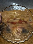 Crystal Clear Winter Estates 14" Hand Painted Glass Platter, Round, 1992 Japan. Fixed Price $25.00.