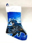 17.5" Dc Batman Blue Christmas Fluffy Furry Stocking Mint Condition By Ruz. Fixed Price $6.00.
