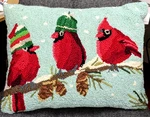 Peking Handicraft Wool Hooked Pillow W/3 Red Cardinals With Christmas Hats Nwt. Fixed Price $29.99.