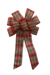 Large 10" Hand Made Wreath Bow Wired Fabric- Christmas Plaid Holiday. Fixed Price $11.19.