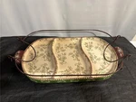 Temptations Green Floral Lace Handled Divided Tray W/ Metal Holder PPP-SQ-973185. Fixed Price $29.99.