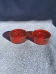 Set Of 2 Crate & Barrel Round Red Glass Taper Candle Holders Disc Shaped 379-808. Fixed Price $8.95.