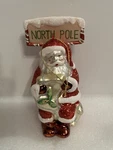 Vintage Blown Glass Christmas Ornament Santa With North Pole Sign 5.25. Fixed Price $13.50.