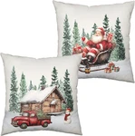 Christmas Santa Pillow Covers Set Of 2 Snowy Cabin Red Truck Snowman Throw. Fixed Price $20.99.