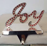 Harvey Lewis Stocking Holder Joy Christmas Hanger Silver Red Swarovski Crystals. Fixed Price $14.99.