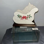 Lenox China Sleigh Holiday Christmas Card Napkin Holder Holly Berries Red Ribbon. Fixed Price $59.99.