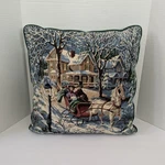 Vintage Winter Christmas Holiday Tapestry Throw Pillow Horse Sleigh Ride 15"X15". Fixed Price $23.99.