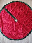 Christmas Tree Skirt Circle Crushed Red Velvet Green Trim Button Detail 54". Fixed Price $10.99.