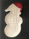 Retired Pier Imports - Beach Christmas Seahorse Platter W Santa Hat 15"X7". Fixed Price $22.99.
