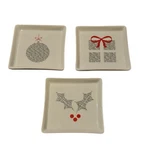 Bia Plates Set Of 3 Square Happy Holidays Word Art Christmas Appetizer. Fixed Price $15.99.
